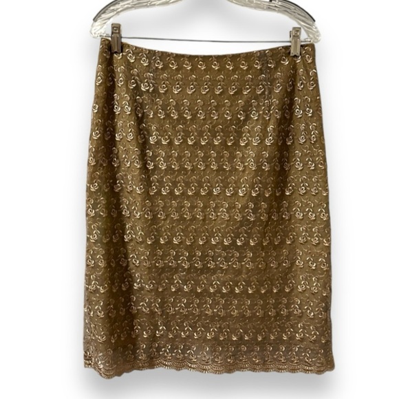Vintage 90s Jessica Howard Brown Gold Floral Embroidered Skirt Women’s Size 14 - Picture 1 of 15